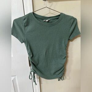 First sale special —SO Teal Ribbed Short Sleeve Top – Side Ties,